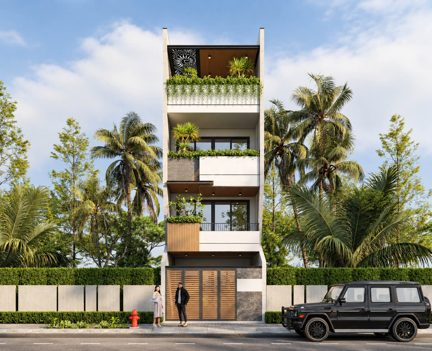 Thiết kế nhà phố hiện đại tại Nha Trang với mặt tiền xanh và không gian cảnh quan nhiệt đới